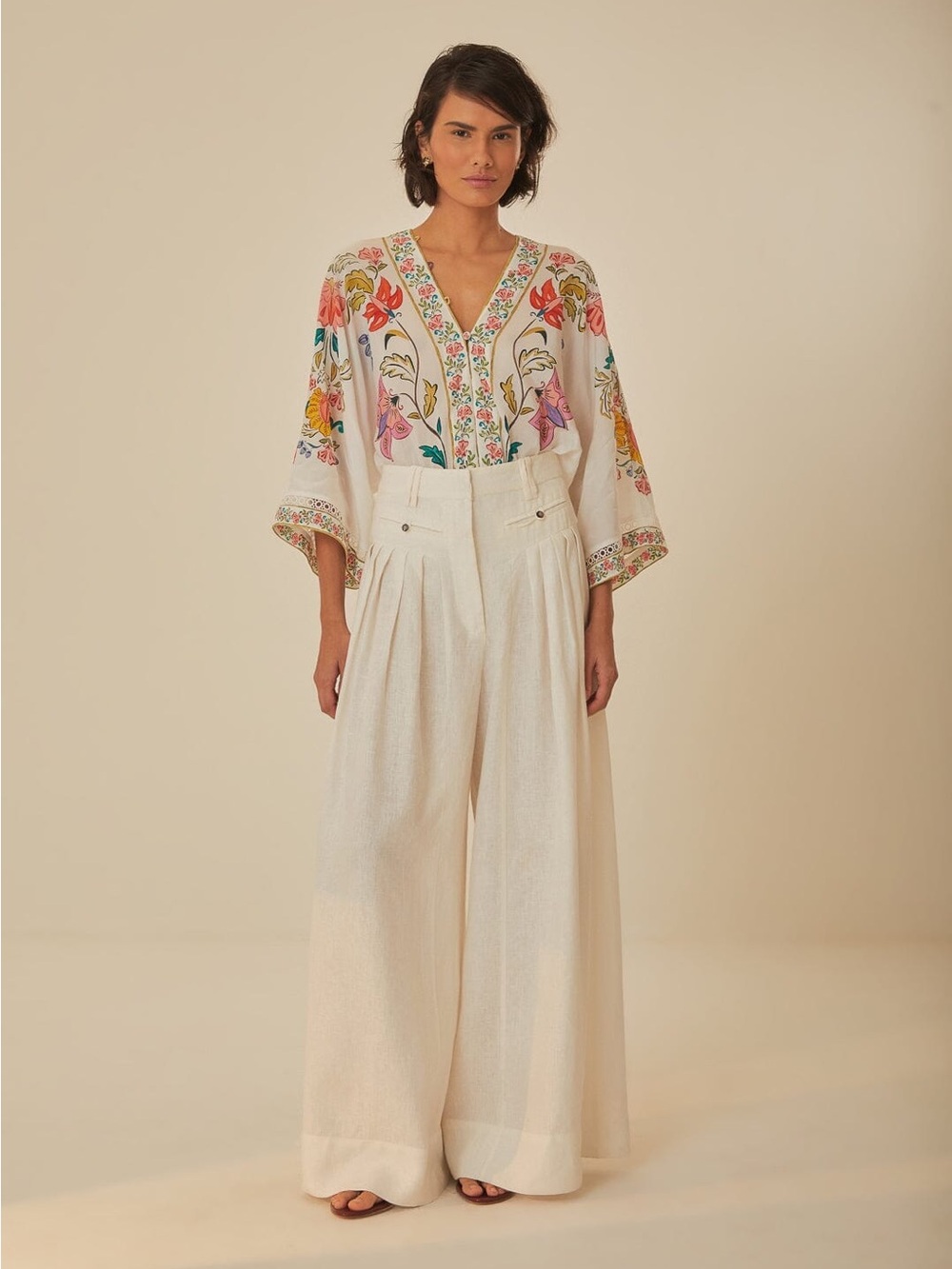 Farm Rio White Pleated Pants